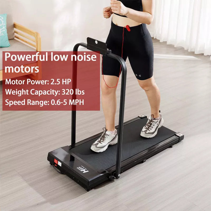 BestParts Walking Treadmill with Armrest, Flatbed Treadmill for Seniors, Foldable Fitness Machine for Home Gym, 45 Inch, Black Aluminum Alloy