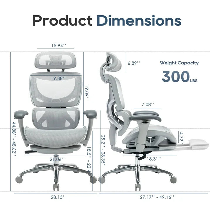 COLAMY Classic Office Ergonomic Adult Fabric, Metal;Plastic Desk Chair, Gray (Set of 1)