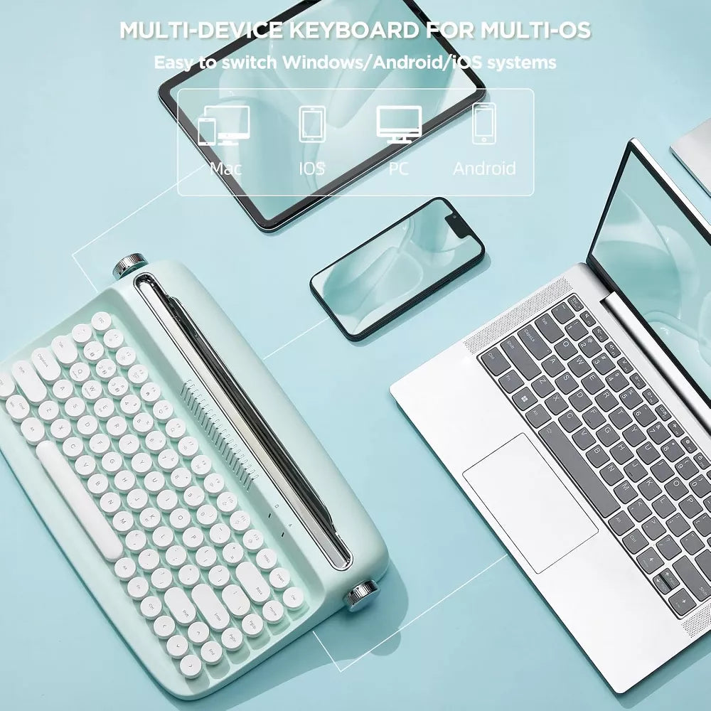 MaseiKar Wireless Typewriter Keyboard, Bluetooth Connection, Cute Retro Aesthetic Design with Integrated Stand for Tablet, Phone, PC, Win/Mac