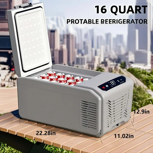 LHRIVER 16QT(15L) Dual-Power Car Refrigerator -4°F~68°F, 12V/24V DC & 100-240V AC Portable Freezer/Cooler w/Smart LCD & Battery Protect – Compact Fridge for RV, Camping, Travel