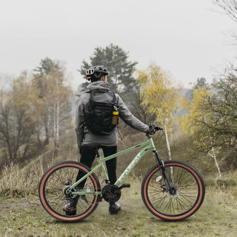 BestParts Mountain Bike for Teens, 24 Inch MTB Bicycle with Disc Brakes, Durable Steel Frame, School Commuting & Daily Riding, Green