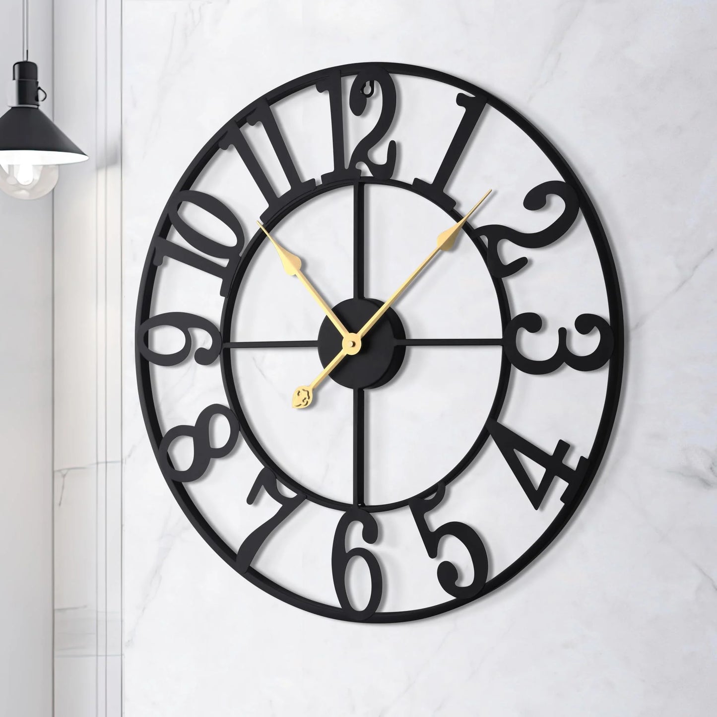 Arsvit Large Wall Clock, Silent Non-Ticking, Battery Operated 16-Inch Metal Clock, Oversized, Decorative Retro Clock for Farmhouse, Dinner and Living Room, Indoor, Outdoor(40cm, Black Arabic Number)