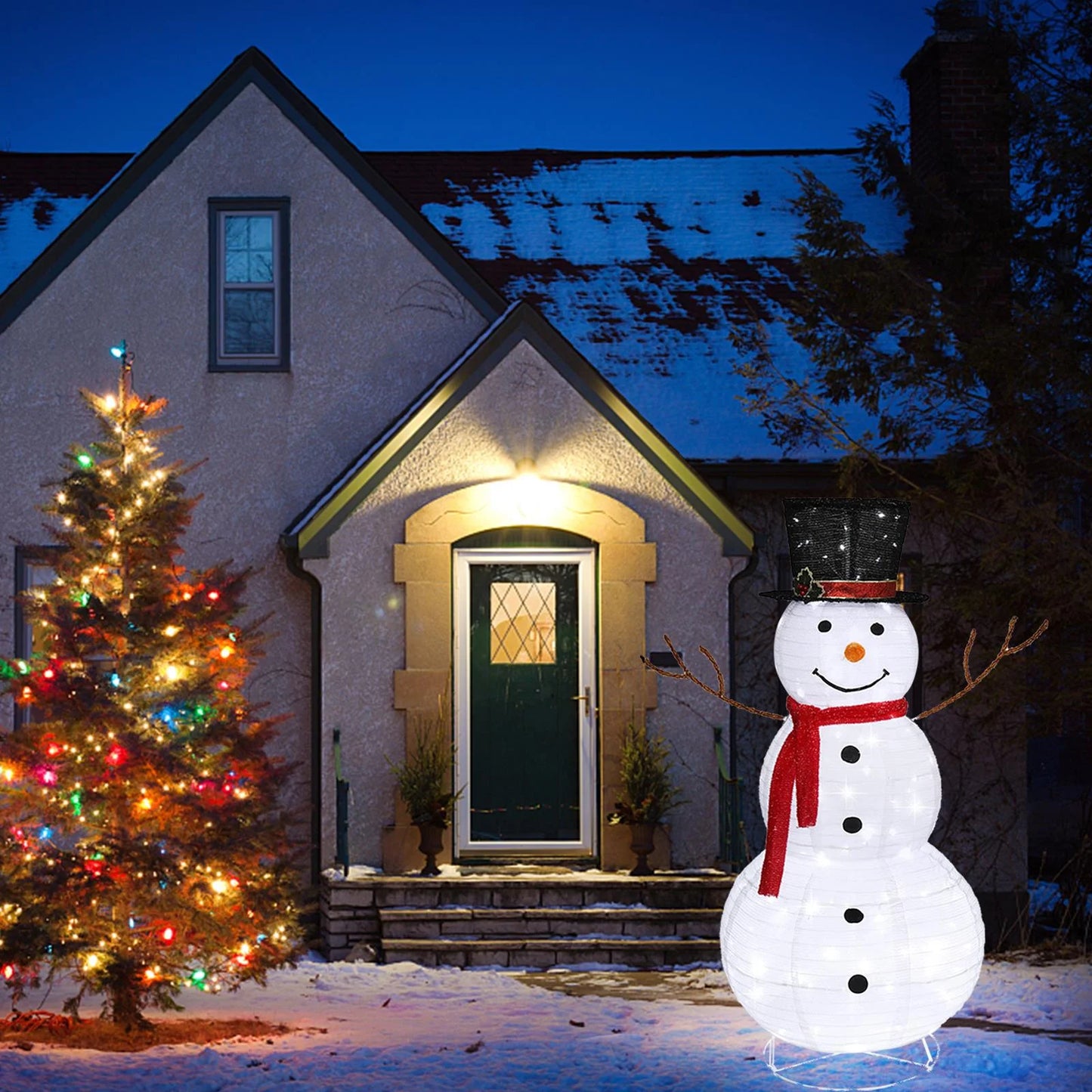 Zintown LED Lighted Snowman Christmas Snowman w/ 180 LED Lights,Hat Christmas Outdoor Decoration