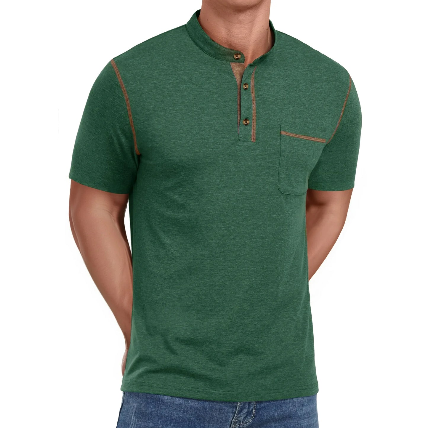 Thrilos Mens Henley Shirts Short Sleeve Casual Tops Lightweight Pullover Shirt Button Cotton T-Shirt with Pocket