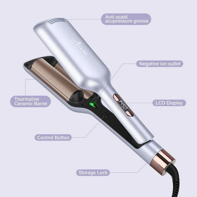 Aima Beauty 2 Barrel Hair Crimper, 1.25 inch Twins Hair Waver Curling Iron, 30S Heats Up Crimping Iron, Purple