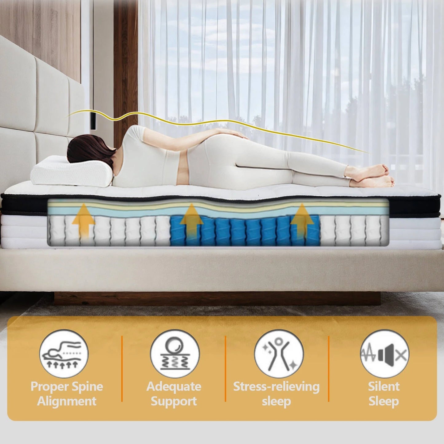 12 Inch Queen Size Mattress , Hybrid Memory Foam Mattress in a Box with Pocket Spring for Pressure Relief & Comfort Sleep, CertiPUR-US, 100 Nights Trial