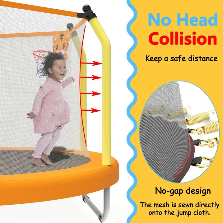 SHINPT 55 Kids Trampoline for Kids Age2 8, Indoor/Outdoor Toddler Trampoline Featuring Safety Handle, Easy Assembly, Entertainment Trampoline Basketball Hoop for Backyard, Patio