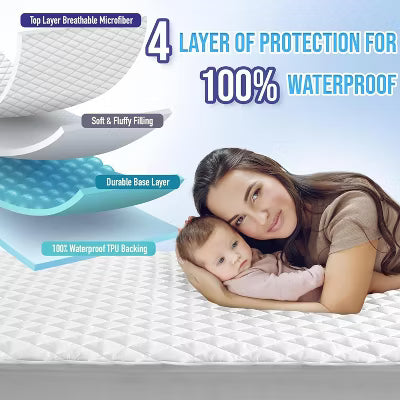Hoey Queen Size Waterproof Mattress Pad Protector ¨C Quilted, Breathable, Noiseless Fitted Cover, Fits Up to 21" Deep Pocket