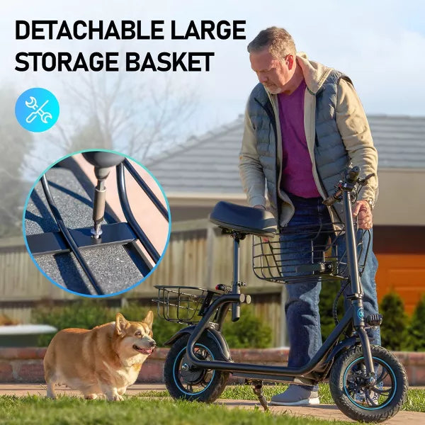 Mastgoal 550W Electric Scooter with Seat for Adults, 12 inch Commuter Electric Scooter for Dogs with Front & Back Basket- up to 20 Miles 18.6MPH