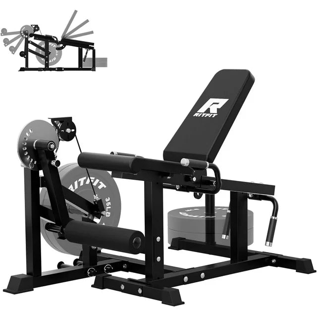 Leg Extension and Curl Machine, 700LB Adjustable Leg Curl Machine, Seated Leg Extension and Lying Curl Machine for Home Gym, Leg Workout Equipment Compatible with 1'' and 2'' Weight Plates