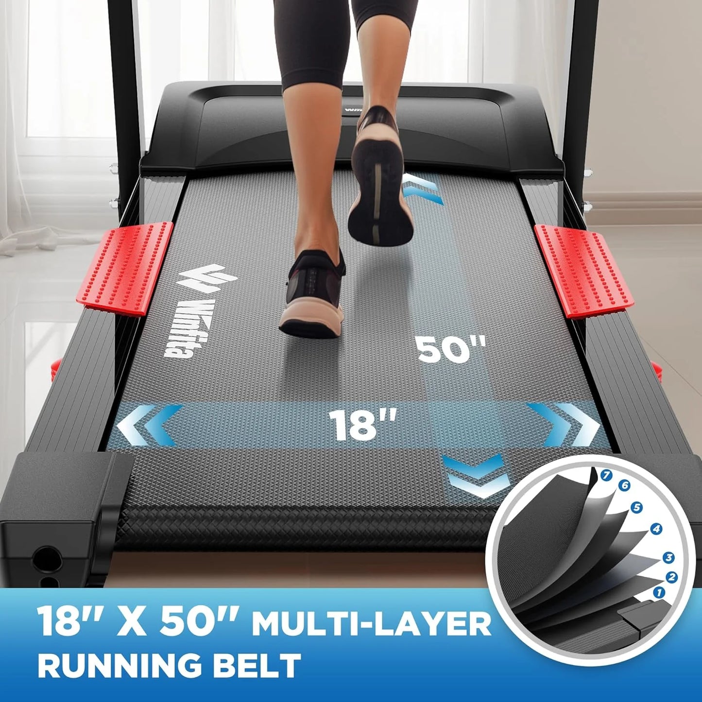 Winfita Treadmill 300 lb Weight Capacity with Adjustable Incline Electric Folding Treadmills for Home, 3.25HP 8MPH Max Speed Bluetooth APP Heart Rate Sensor for Running Walking Exercise, 64 Programs