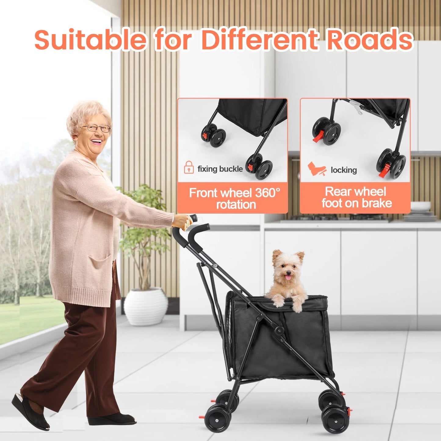 Wedyvko Pet Stroller with 4 Wheels,Series Folding Shopping Cart with Wheels, Grocery Cart with Removable Canvas with Cover, Lightweight Utility Cart for Groceries and Laundry,Black