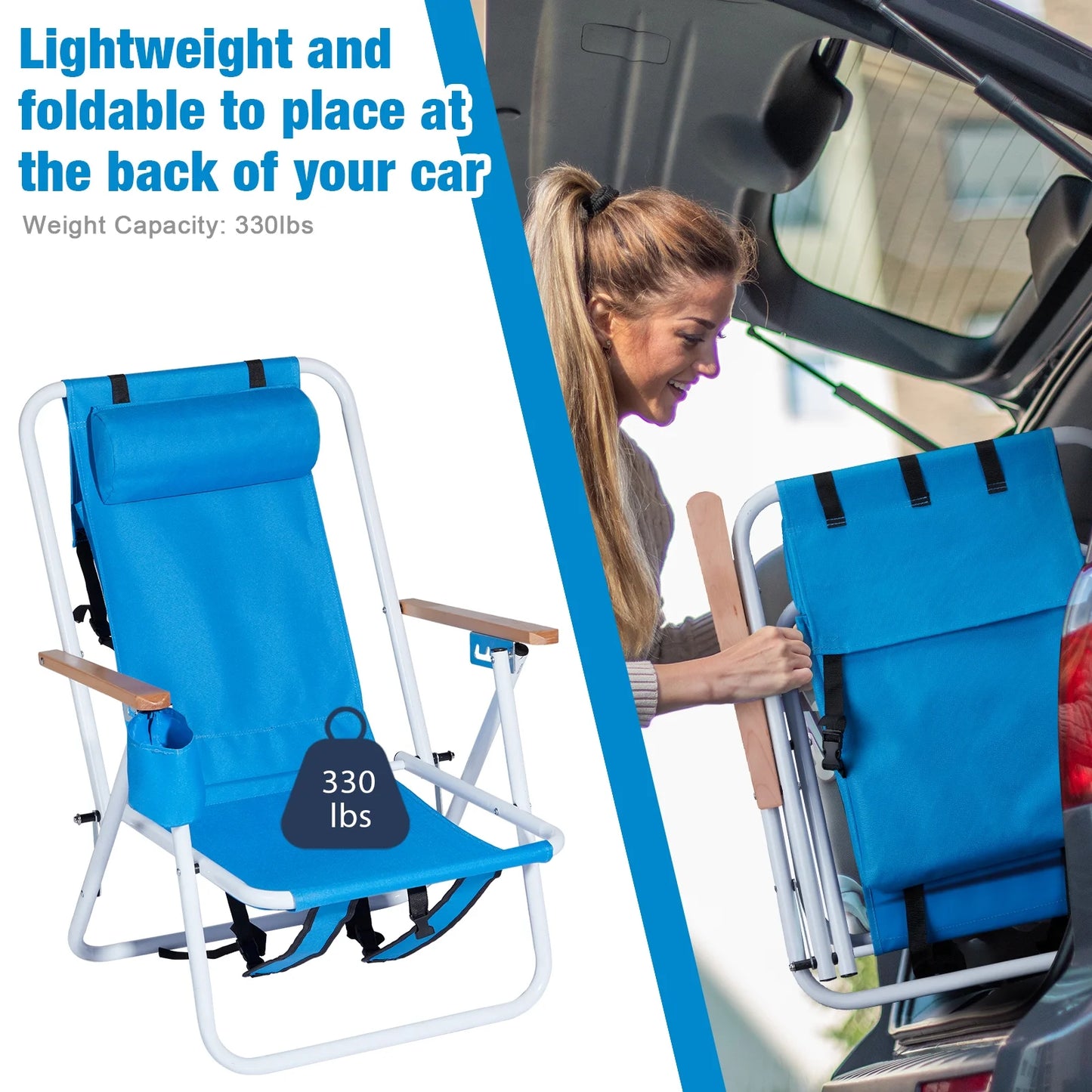 Ktaxon Chair Folding Portable Beach Chair Blue Solid Construction Camping