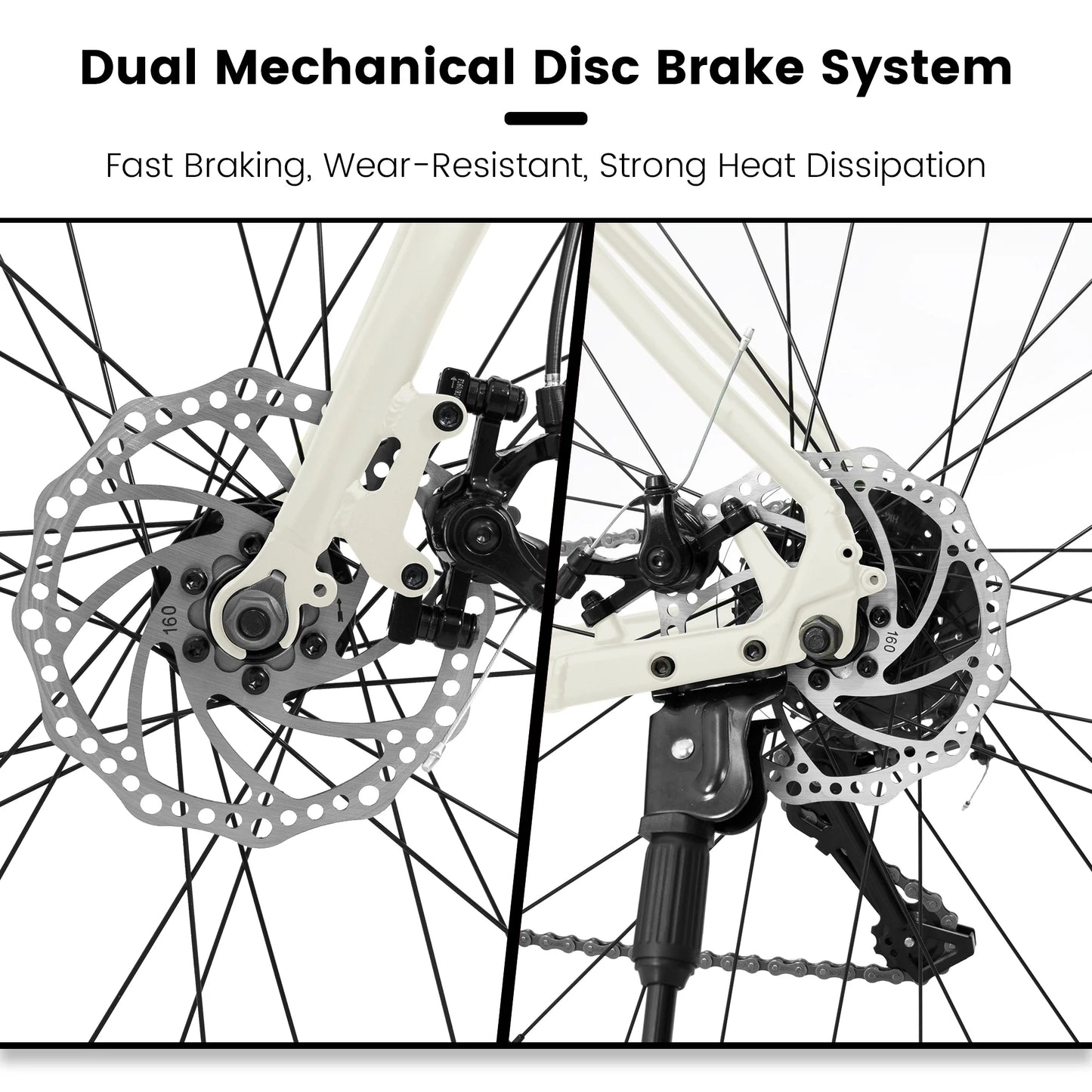 700C Road Bike, 16 Speed Outdoor Bicycle with Disc Brakes, Light Weight Racing Bikes with Aluminum Frame, L Size City Commute Bike for Adults, Cream