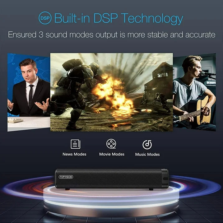 TOPVISION Sound Bar for TV, Soundbar with Subwoofer, Wired Wireless Bluetooth 5.0 3D Surround Speakers, Optical/AUX/RCA/USB Connection, Wall Mountable, Remote Control