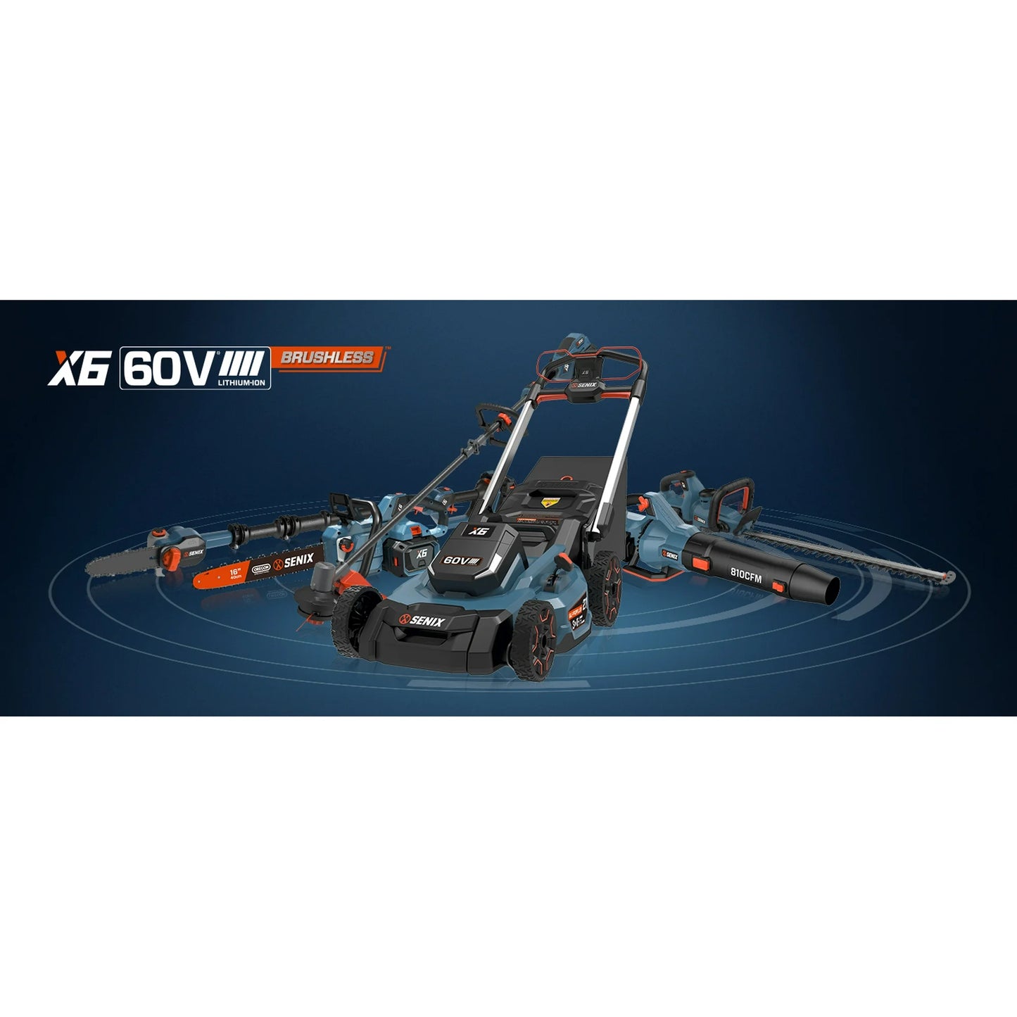 SENIX X6 60V Brushless 810CFM Cordless Leaf Blower, 4Ah Battery and Charger Included