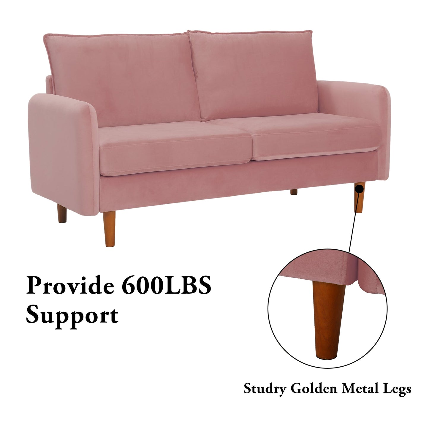 Kowilk Velvet Loveseat Sofa, 69'' Mid Century Modern Small Love Seats Furniture Comfy Couch for Living Room, Upholstered 2 Seater Sofa for Small Apartment(Pink)