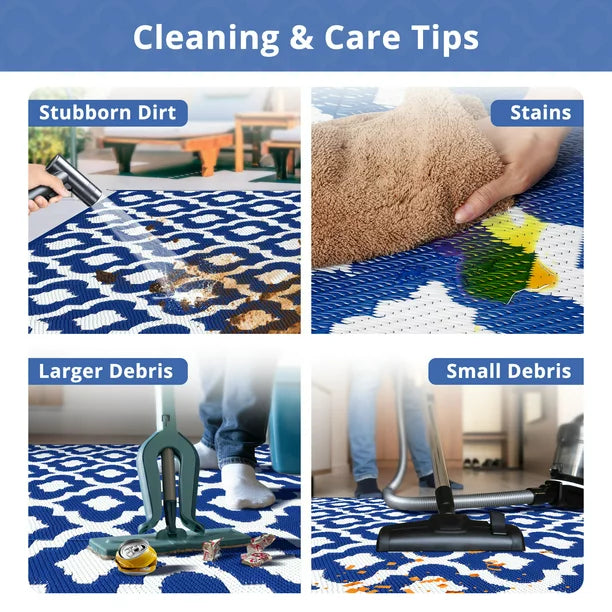 GOTGELIF 9x18 Outdoor Rug Waterproof Area Rugs Reversible Patio Rug Portable Rug with 4 Ground Nails for RV,Patio,Backyard,Deck,Picnic,Beach