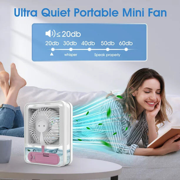 Personal Air Conditioner Fan, Portable Air Cooler with Colorful LED Light Rechargeable Spray Desk Fan for Small Room, Desktop, Office, Study Room