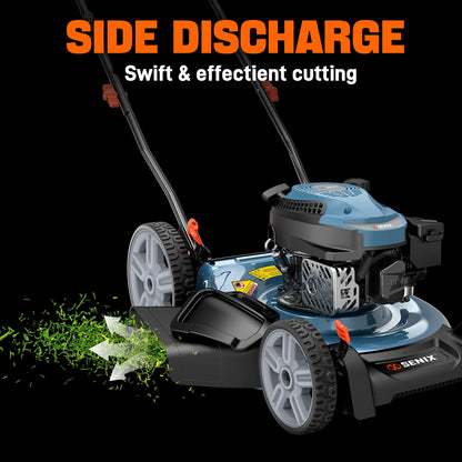 SENIX 21" Gas Lawn Mower, 144cc 4-Cycle, 2-In-1 Mulch & Side Discharge Push Mower, 6 Height Adjustments, 11" Rear Wheels, LSPG-L6