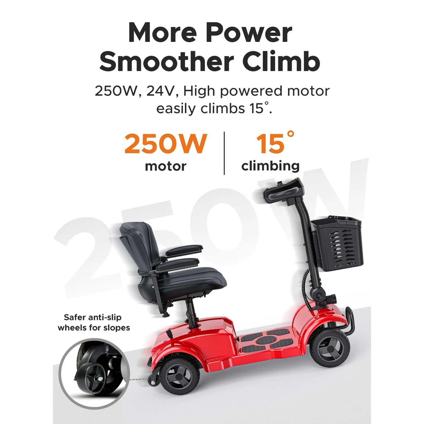 ENGWE 4 Wheels Folding Mobility Scooter with Basket，Electric Powered Travel Wheelchair for Elderly，264lbs for Adult,Red