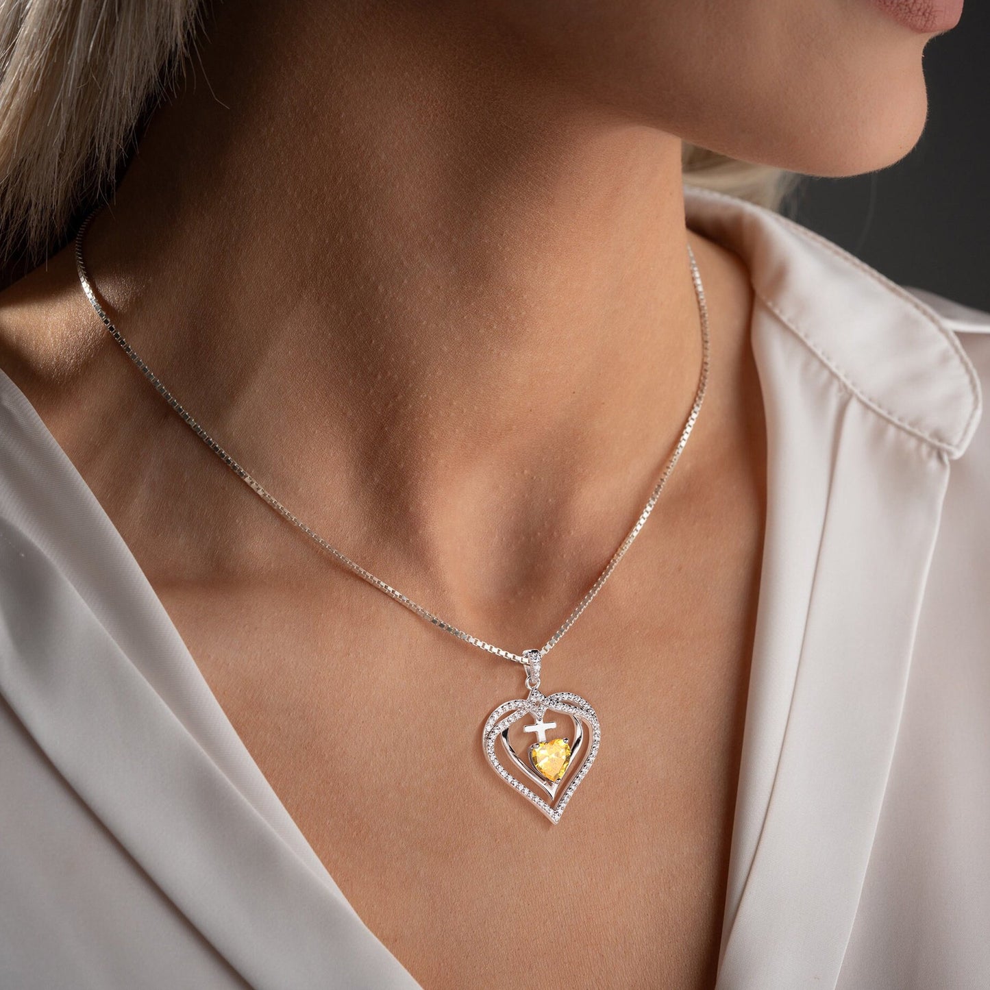 Beautlace 925 Sterling Silver Cross Necklace,November Birthstone Heart Pendant Necklace Jewelry Birthday Christmas Mothers Day Gifts for Women Mom