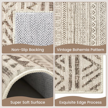 YEERSWAG Lahome Moroccan Runners for Hallways 2x8 Beige Washable Runner Rug Non-Slip Stain Resistant Kitchen Rug Runner, Geometric Print Distressed Soft Floor Carpet Runner for Bedroom