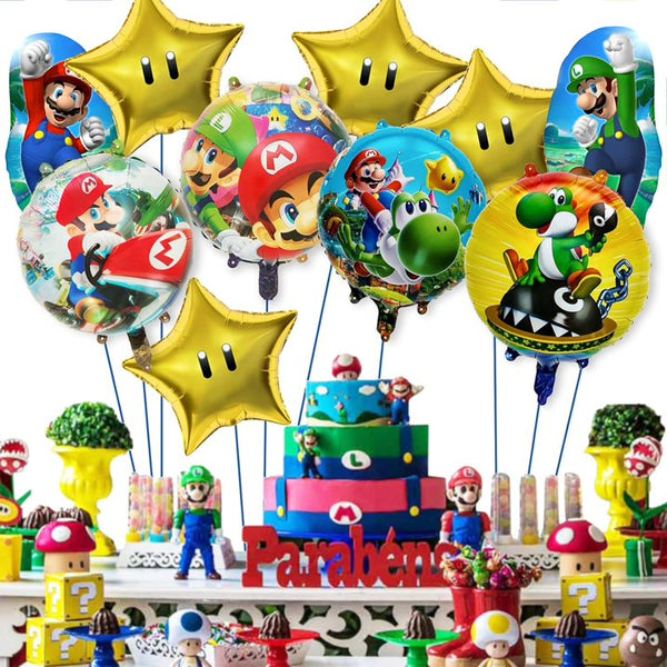 Mario Foil Balloons Mario Birthday Decorations for Kids Boys Bday Party Supplies Birthday Balloons 10PCS