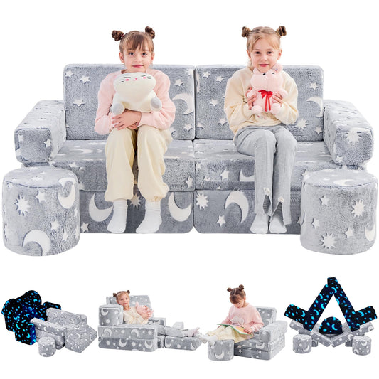 Toddler Couch, Glow in The Dark Kids Play Couch Toddler Fold Out Couch, Kids Fold Out Couch for playroom, Convertible Baby Fold Out Play Foam and Floor Cushion for Bedroom