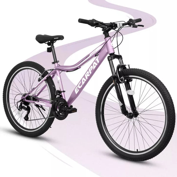 BestParts Youth Mountain Bike 24 Inch, Teen Trail Bike with Shock Absorbing Fork, 21-Speed, Dual Disc Brakes, School Commuting Ride, Purple
