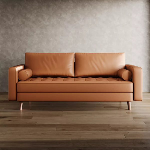 Tree City - 70" Faux Upholstered Mid-Century Modern Leather Square Arm Sofa