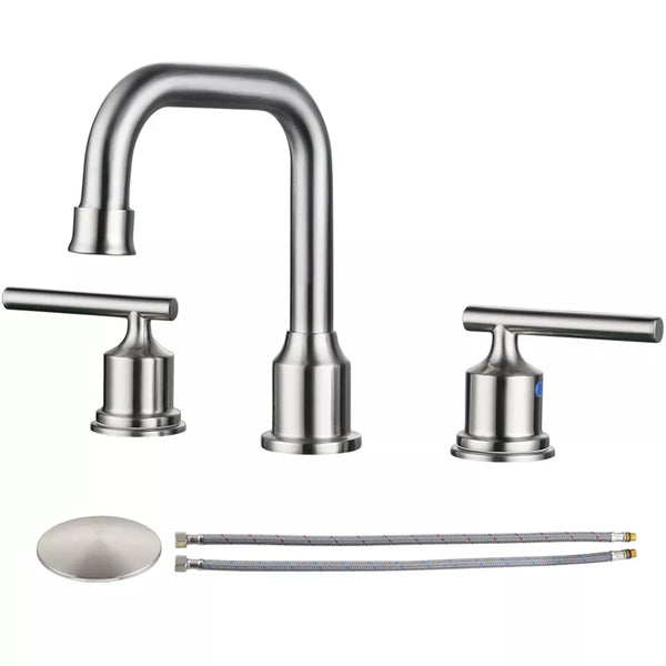 WOWOW 8 in. Widespread Double Handle Bathroom Faucet with Drain Kit
