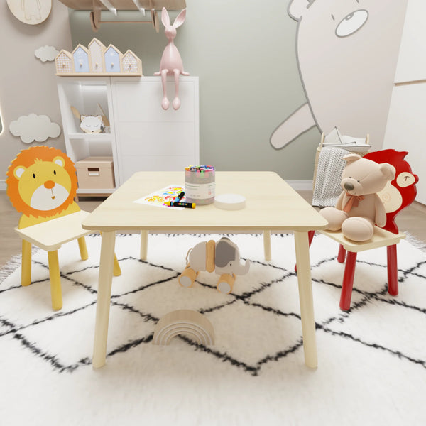 LEGAHOME Kids Table and 2 Chairs Set, 3 Pieces Wood Activity Table Drawing Play Table and Animals Chairs Set, Adorable Study Desk Table Chairs Set for Toddler