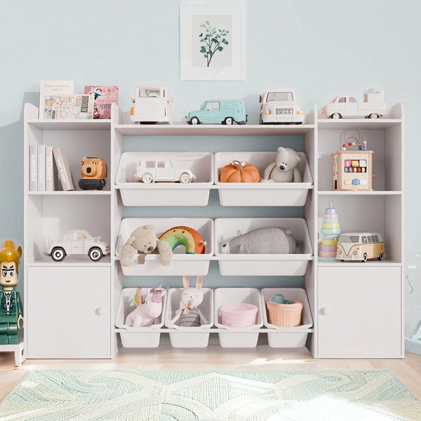 Kids Toy Storage Organizer with 8 Removable Toy Boxes, 4 Tier Toy Organizer with 6 Storage Compartments, Ultimate Kids Toy Storage Organizer for Every Space（White)