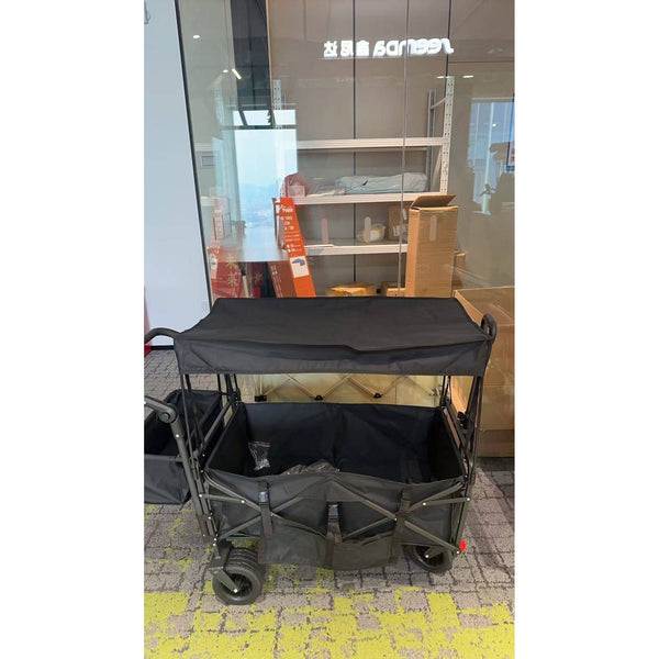 GVDV Collapsible Wagon Cart with Removable Canopy, Foldable Utility Cart with All-terrain Wheels, Versatile Folding Wagon for Kids, Grocery, Shopping and Camping, Black/Red