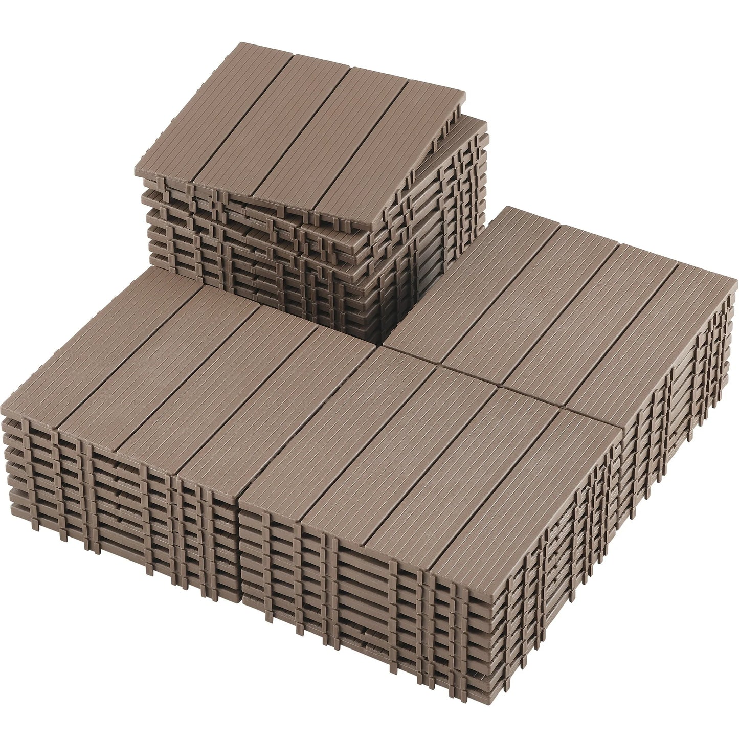 TrumanPick 36 PCS Deck Tiles Patio Pavers Interlocking Flooring Tiles 12" x 12" Waterproof Outdoor Flooring for Patio Garden Balcony Backyard All Weather Use, Brown