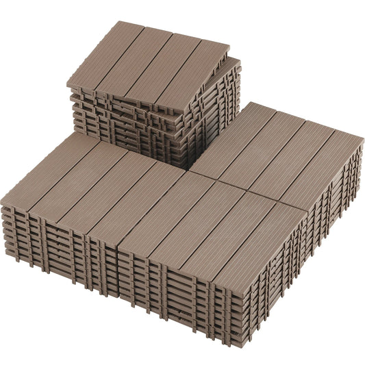 TrumanPick 36 PCS Deck Tiles Patio Pavers Interlocking Flooring Tiles 12" x 12" Waterproof Outdoor Flooring for Patio Garden Balcony Backyard All Weather Use, Brown