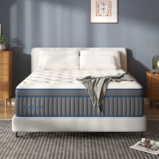 DIGLANT 14 Inch Queen Medium Plush Hybrid Mattress,Cooling Gel Memory Foam with Individually Pocket Springs, Soft Fabric Mattress Queen size for Pressure Relief, Mattress in box, CertiPUR-US