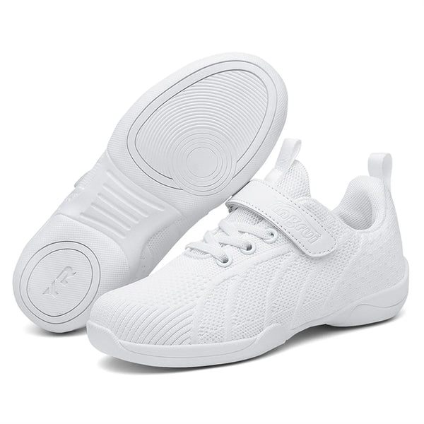 HAOSHIDUO White Cheer Shoes for Girls Lightweight Breathable Soft Fabric Sports Dance Shoes Non Slip Rubber Outsole