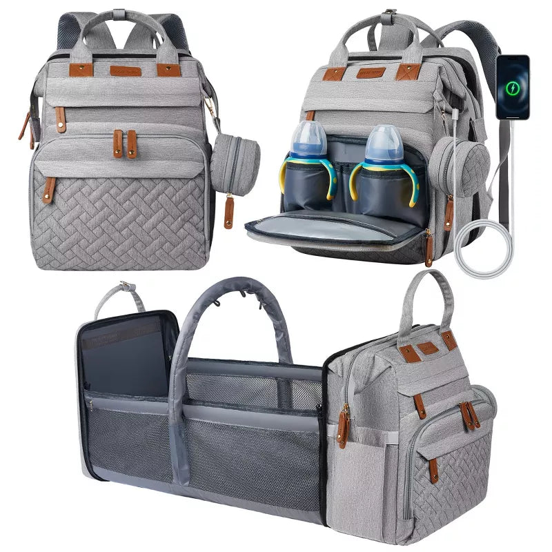 BabyBond Baby Diaper Bags Backpack with Changing Station Waterproof Diaper Backpack with USB Charging Port,Large Diaper Bag for Moms Dads