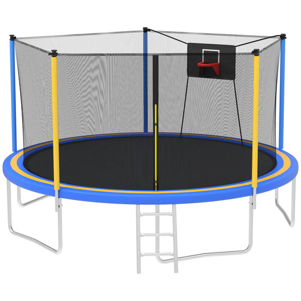Trampoline with Enclosure, SEGMART Upgraded 14FT Kids Outdoor Trampoline with Basketball Hoop and Ladder, Heavy Duty Round Trampoline for Indoor Outdoor Backyard