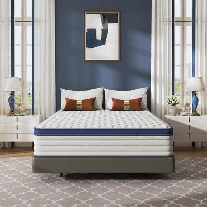 PAPROOS 12 inch Queen Mattress, Gel Memory Foam Hybrid Mattress in a Box, Individual Pocket Spring Mattress, Medium Firm, CertiPUR-US Certified, Sleep Support & Pressure Relief, White