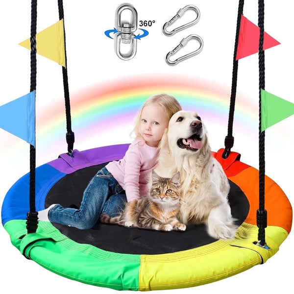 JoyStone Saucer Tree Swing Set for Kids Adults, 40" Multi-Strand Adjustable Ropes Flying Swing Seat for Outdoor Backyard, Multi-Color