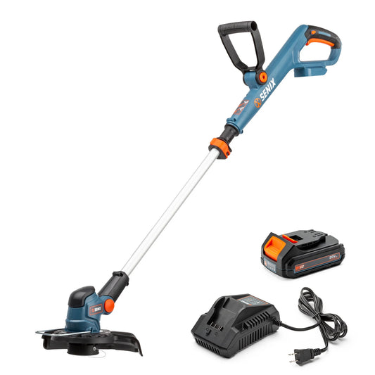 SENIX 20 Volt Max* 10-inch Cordless Grass String Trimmer, Rotating & Telescopic Shaft for Trimming and Edging, Adjustable Head (Battery & Charger Included) GTX2-M