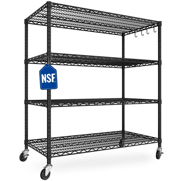 TrumanPick 4-Tier Movable Storage Rack, 55.5''W x 24''D x 76''H Heavy Duty Adjustable Wire Shelving Rack for Garage 2400 lbs Capacity, Black