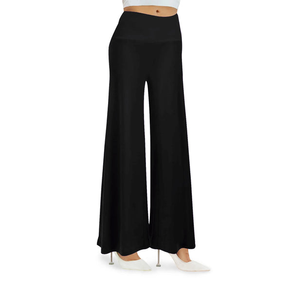 TEMOFON Womens High Waist Pants Casual Stretchy Wide Leg Palazzo Lounge Pants Comfy Loose Fit Dress Pants Black