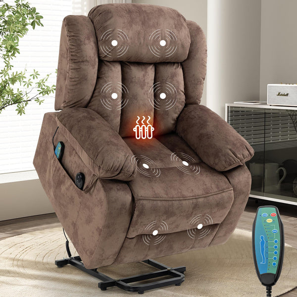 Power Lift Recliner Chair for Elderly, Heavy Duty and Safety Motion Reclining Mechanism Recliner Chair with Remote Control, Plush Fabric Sofa Living Room Chair with Overstuffed Design, Brown, SS239