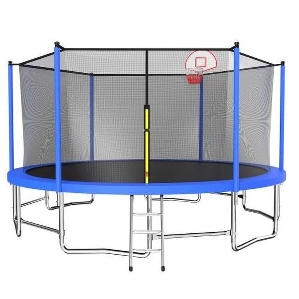 Segmart Upgraded Round Recreational Trampoline with Enclosure Net and Ladder Trampoline, Blue, 16 ft