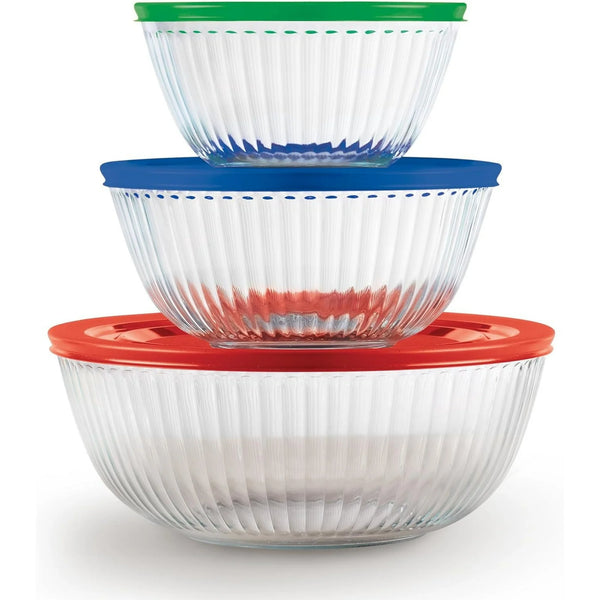 3-Pack Glass Mixing Bowls (1.2 QT, 2.3 QT, 3.6 QT) with BPA-Free Lids, Stackable Nesting Salad Bowls, Prepping and Baking Food Storage Set, Dishwasher, Microwave and Freezer Safe