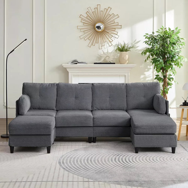 Mjkone 89" U Shaped Sectional Couches with Storage Ottoman